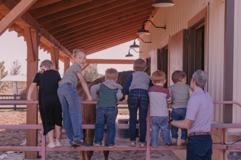 Grandpa and Grandson Looking at Horses